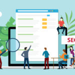 seo search engine optimization with office team people working together increase website rating - vector