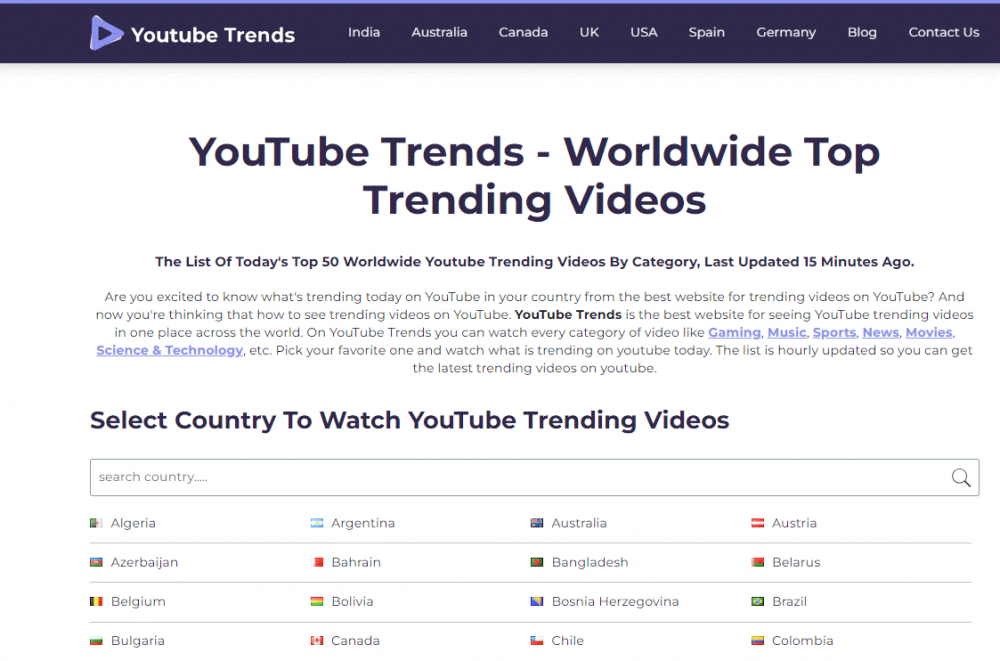 YouTube Trending Music Videos