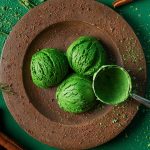 green color ice cream scoops in a plate