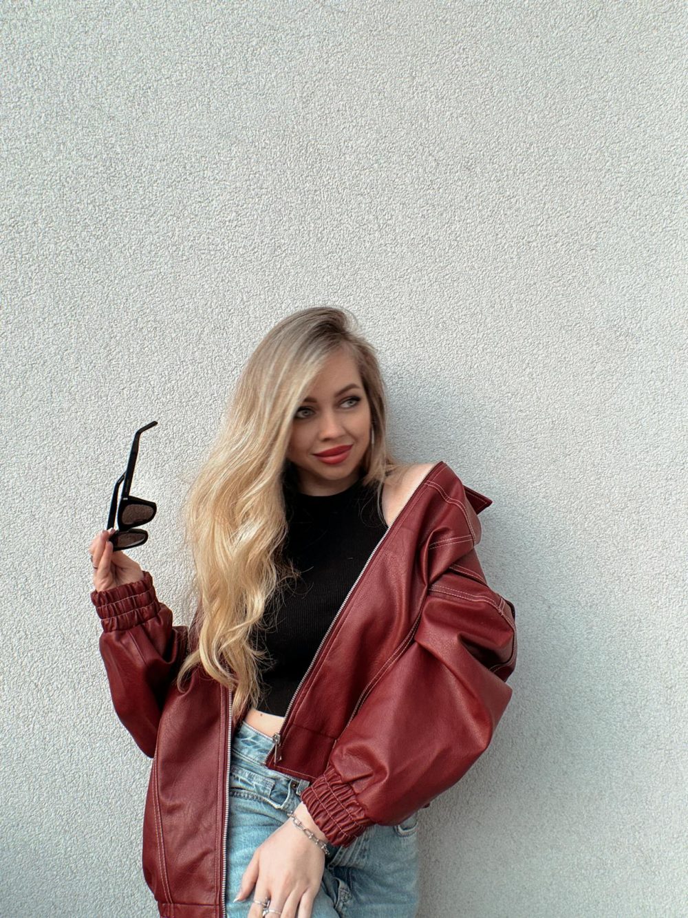 women’s red bomber jacket