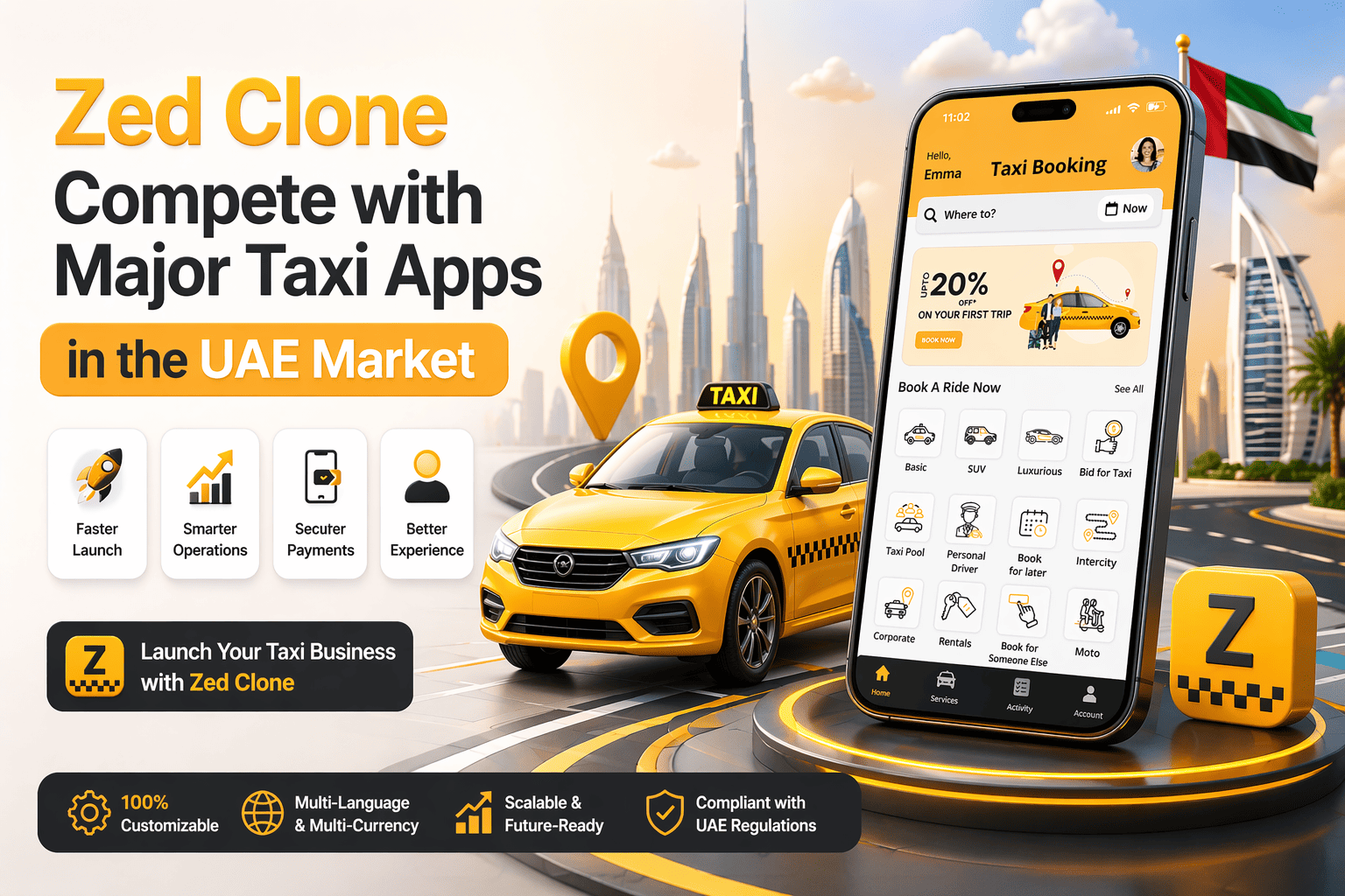 Zed Clone Compete with Major Taxi Apps in the UAE Market