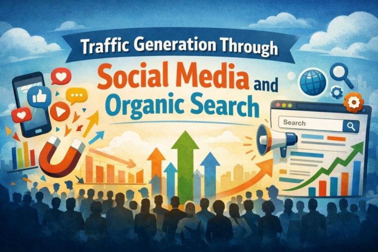 Traffic generation through social media and organic search